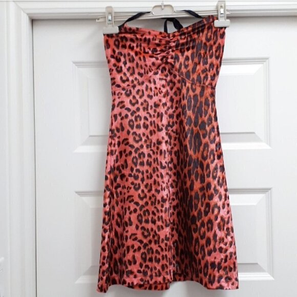 VINTAGE Y2K leopard crushed velvet halter dr - Picture 1 of 2